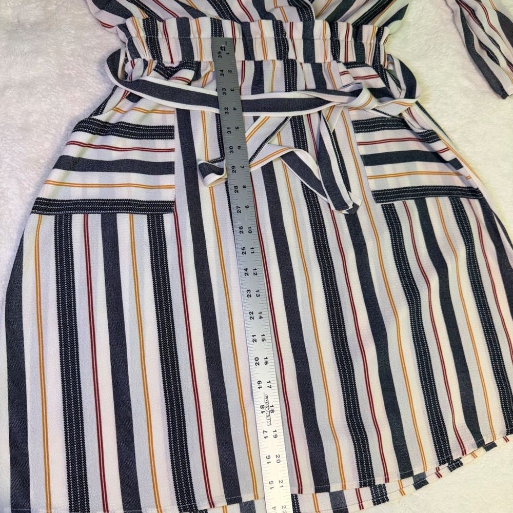 Monteau Los Angeles Striped Wrap Dress Navy Orange Cream V-Neck Pockets Large - Picture 12 of 16
